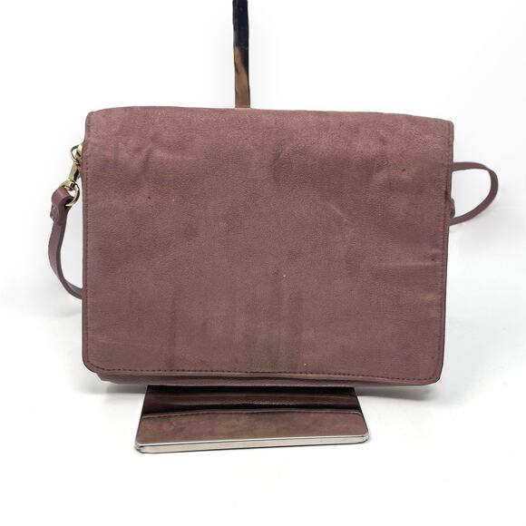 H&M Brown Mauve Suede Fabric Magnetic Flap Crossbody Handbag - Picture 2 of 9